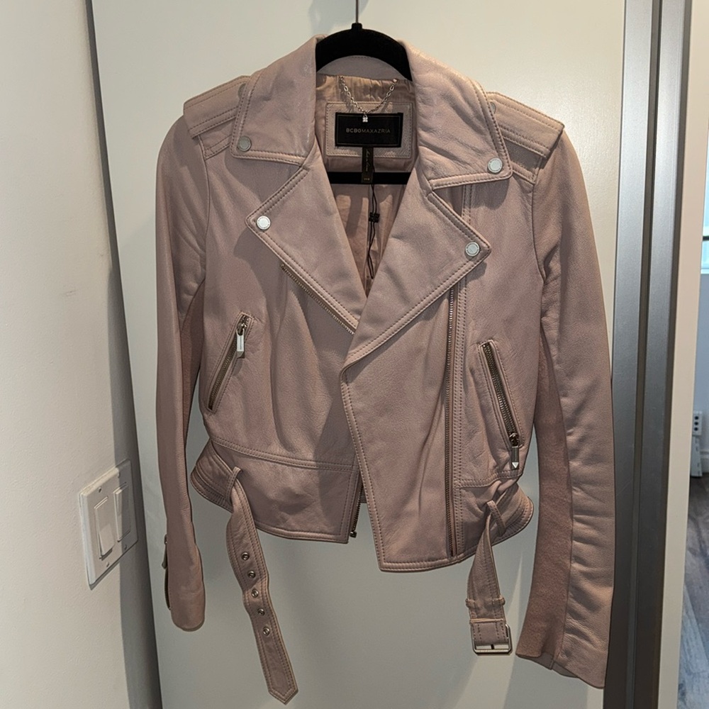 Bcbg Blush leather jacket size xxs